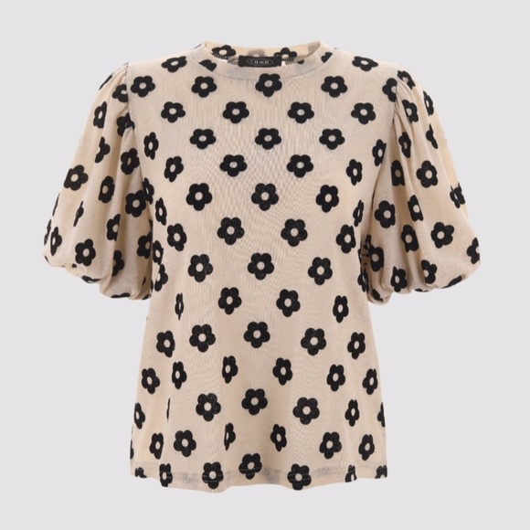 Flower Pattern Top puff sleeve Sz M - Picture 2 of 10